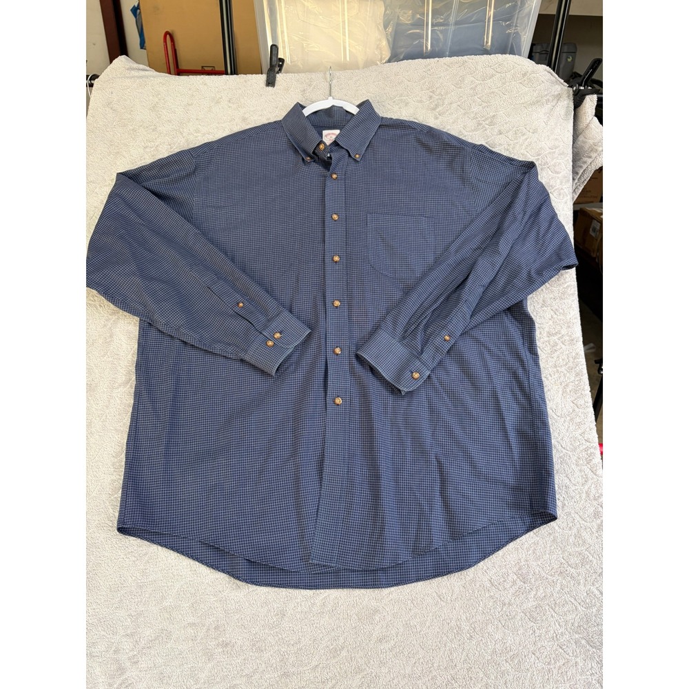 Brooks Brothers 346 Mens XL Non-Iron Button Down Shirt Navy Micro Check Cotton
